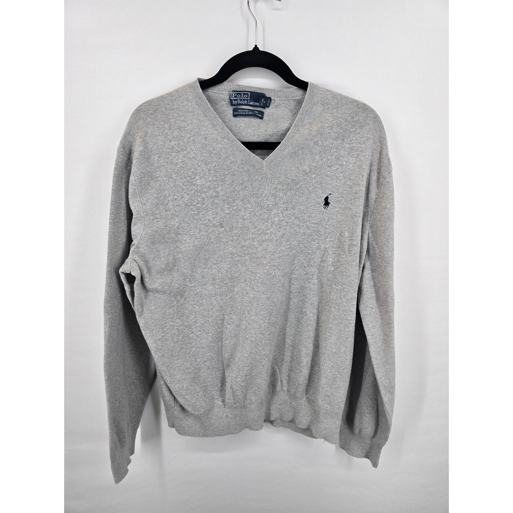 Polo Ralph Lauren Mens XL Gray 100% Pima Cotton V-Neck Pony Logo Sweater